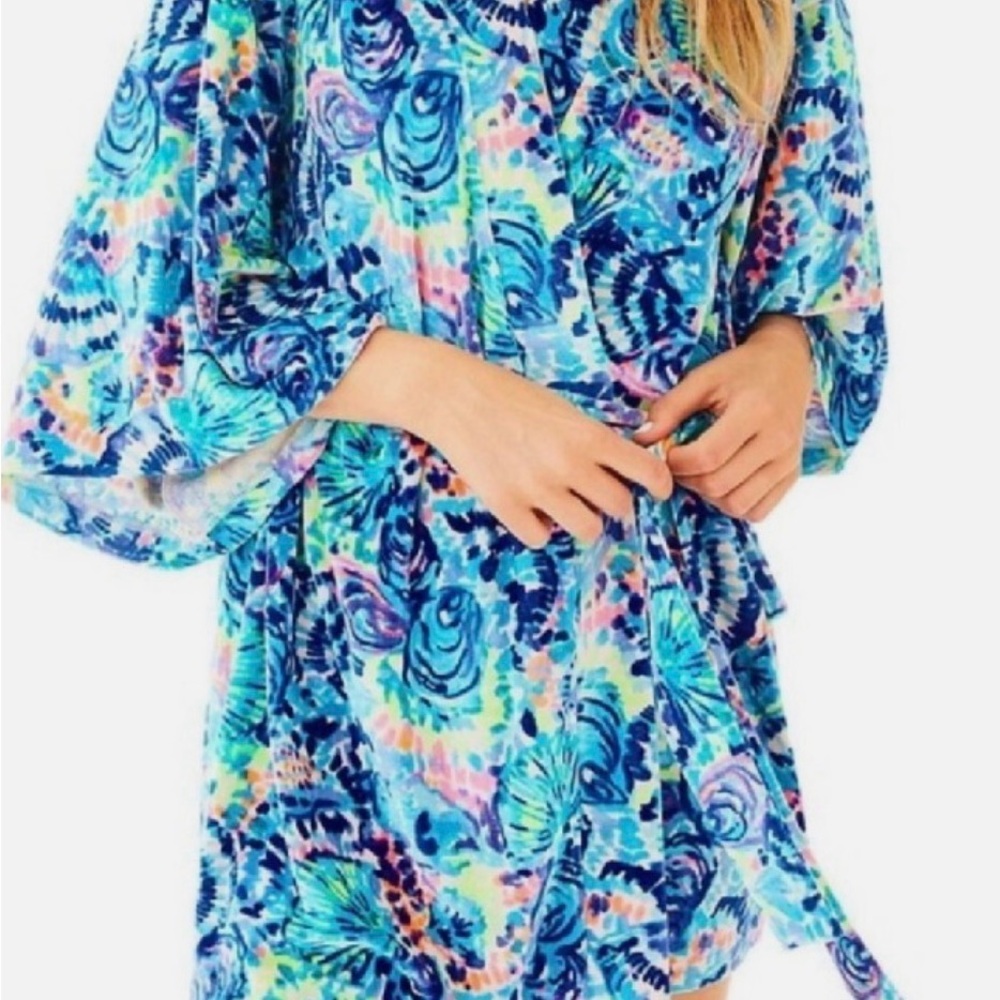 Lilly Pulitzer Robe Womens L/XL Blue Velour Elaine Multi Ocean Commotion